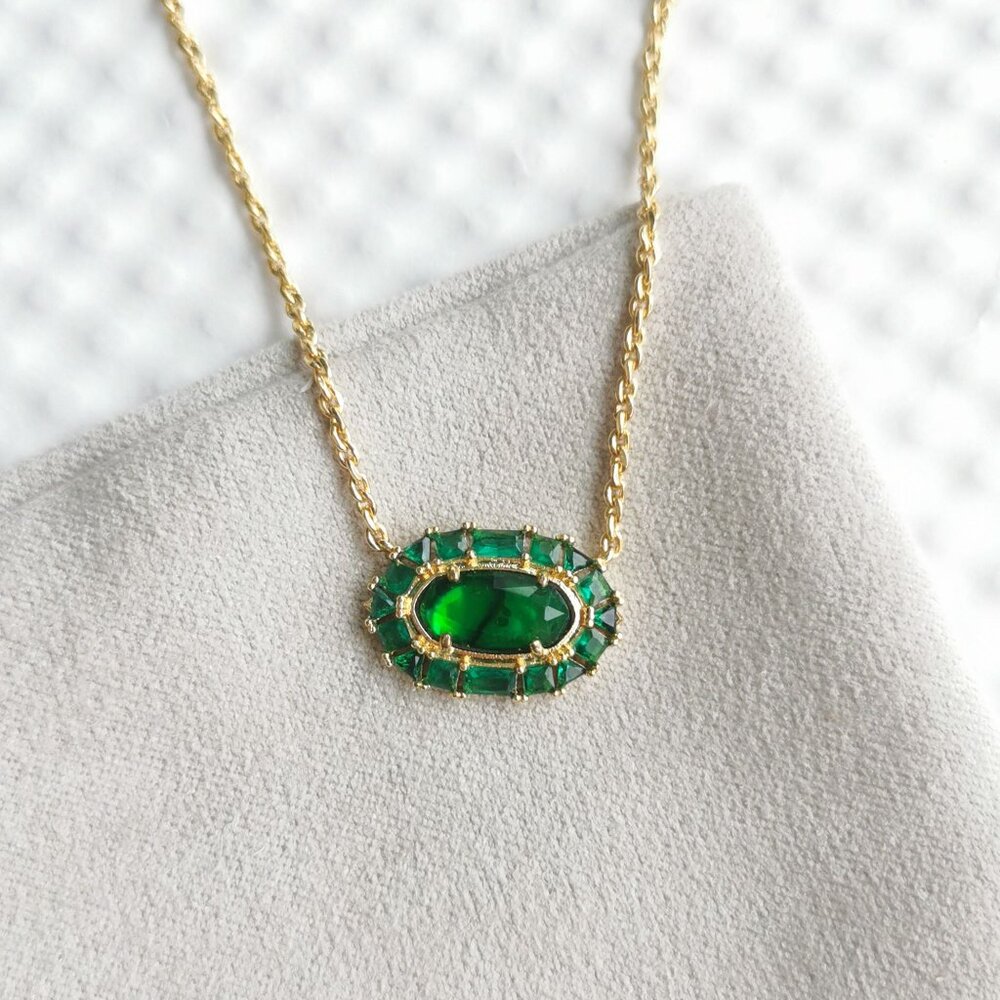 Kendra Scott Gold Necklace with Green Gemstone